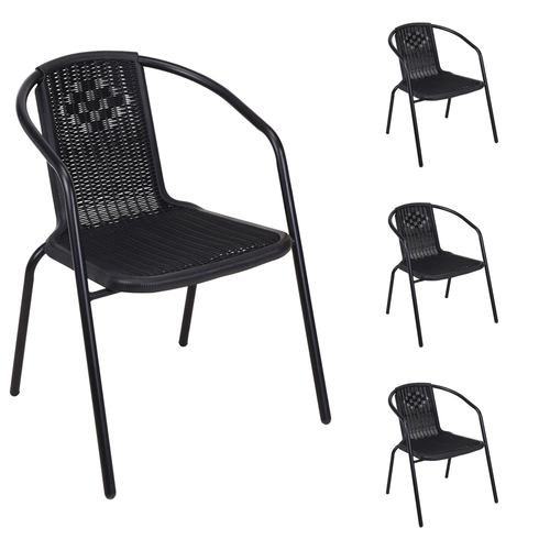 4 Stck Stabiler Rattan-Design Bistrostuhl Stapelstuhl Stahl schwarz