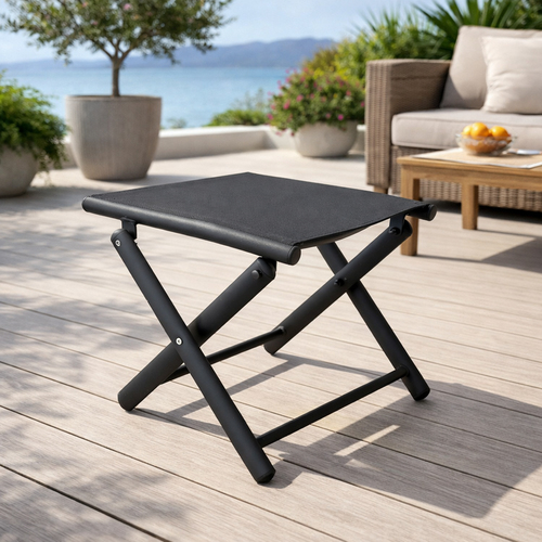 Garten Klapphocker / Fu�hocker Metall - Textilen Anthrazit / Schwarz