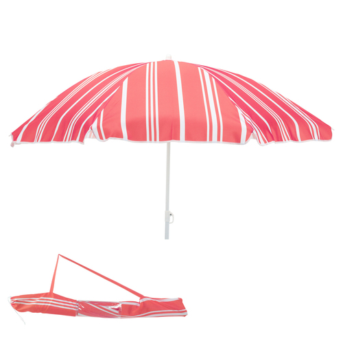 Sonnenschirm rund 1,80m Rot gestreift Polyester knickbar UV Schutz 30+