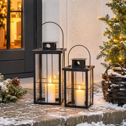 2tlg Metall XXL Laternen Set Schwarz Gartenlaterne Windlicht H58/45cm