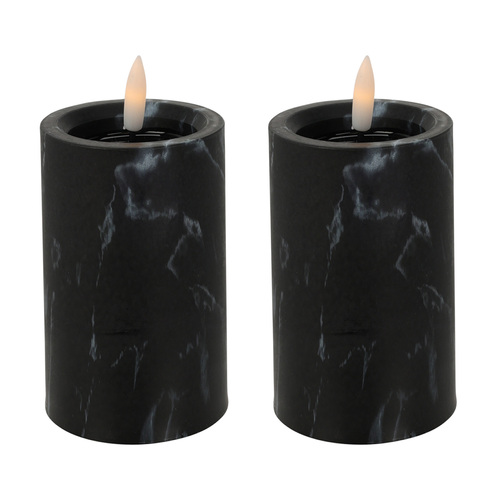 2er LED Kerze Stumpenkerze Marmor Optik flackern 7x12,5cm Batterie