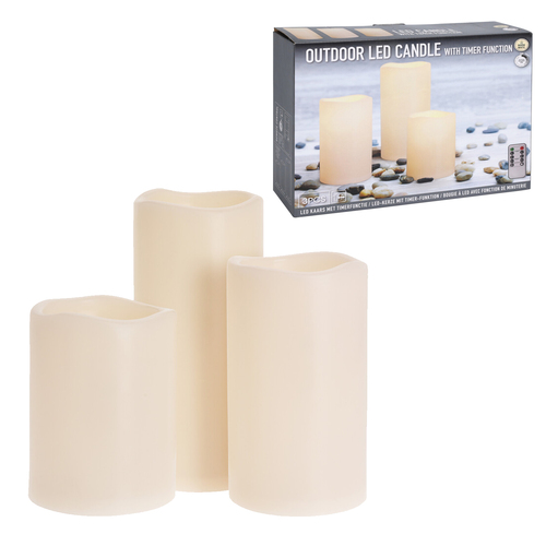 LED Outdoor Kerzen Kerzenset Fernbedienung Timer Elfenbein H15/20/25cm
