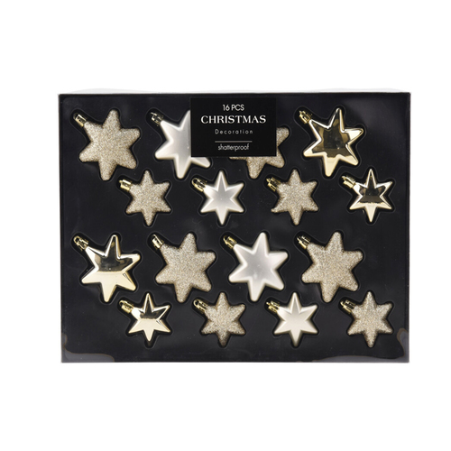 16tlg Weihnachtskugel Christbaumkugeln Baumkugel Set Sterne Champagner