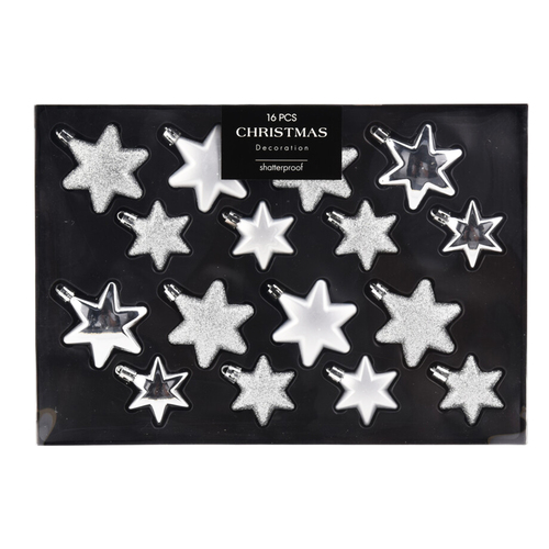 16tlg Weihnachtskugel Christbaumkugeln Baumkugel Set Sterne Silber