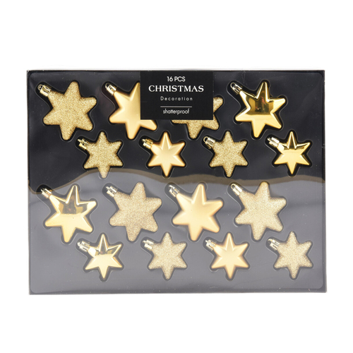 16tlg Weihnachtskugel Christbaumkugeln Baumkugel Set Sterne Gold