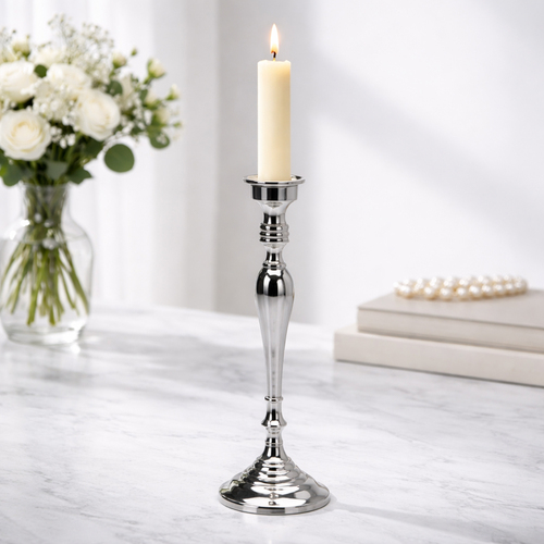 XL Dekorativer und schwerer Kerzenleuchter Metall Silber 48cm Mod4