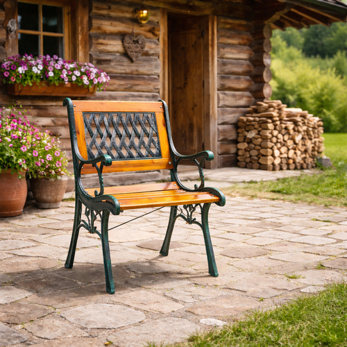 Gusseisen Gartensessel Gartenstuhl Outdoorstuhl Holz Natur bis120Kg