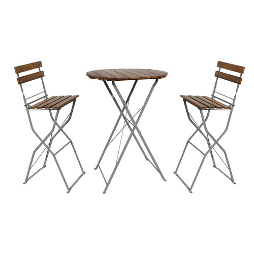 Biergarten Set Stehtisch + 2 Barhocker klappbar Akazie 80x80x110cm