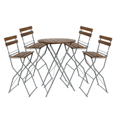 Biergarten Set Stehtisch + 4 Barhocker klappbar Akazie 80x80x110cm