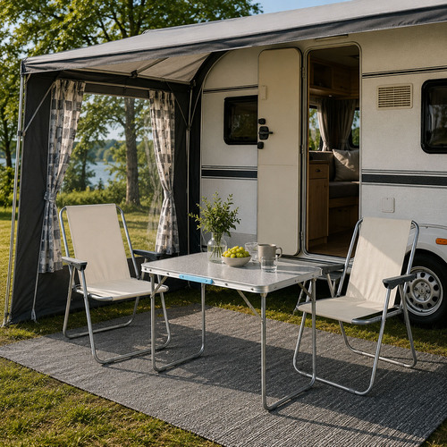 3tlg Campingm�bel Set Outdoorm�bel Camping Alu L70xB50xH59cm Beige