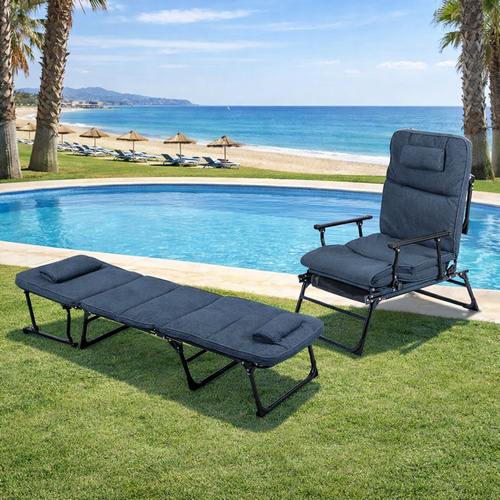 2 in 1 Gartenliege Sanit�tsliege G�stebett und Relaxsessel mit Polster