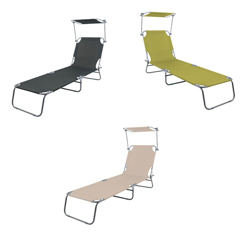 3-Bein Gartenliege Campingliege Sonnenliege 186x55x24cm mit Dach