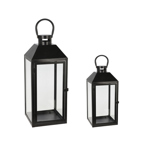 2er Set Gartenlaternen Laternen Metall Windlicht Schwarz H23/39cm 
