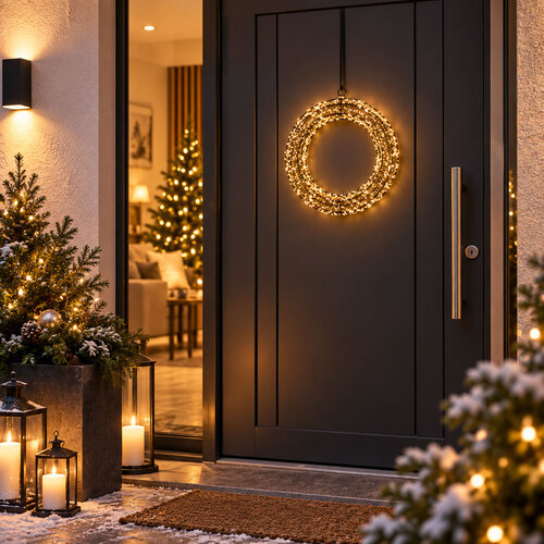 T�rkranz 1400 warmwei�e LED Weihnachtskranz 40cm IP44 Fernbedienung