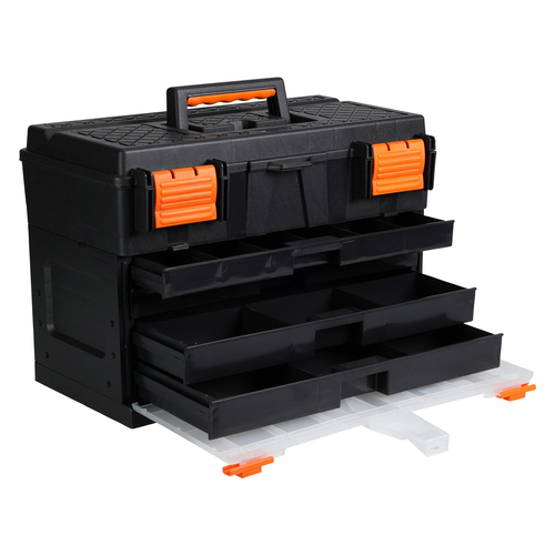 Werkzeugkiste Anglerkiste Aufbewahrungsbox Henkel 45x26xH32cm Schwarz