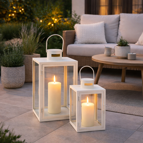 2tlg Metall Laternen Set Cremewei� Gartenlaterne Windlicht ca.H30/41cm