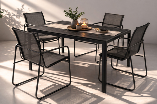 5tlg Gartengarnitur Sitzgarnitur L150xB90xH74cm Non-Wood Schwarz