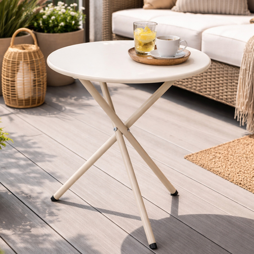 Bistrotisch Balkontisch Beistelltisch rund Wei� Stahl 48xH48cm