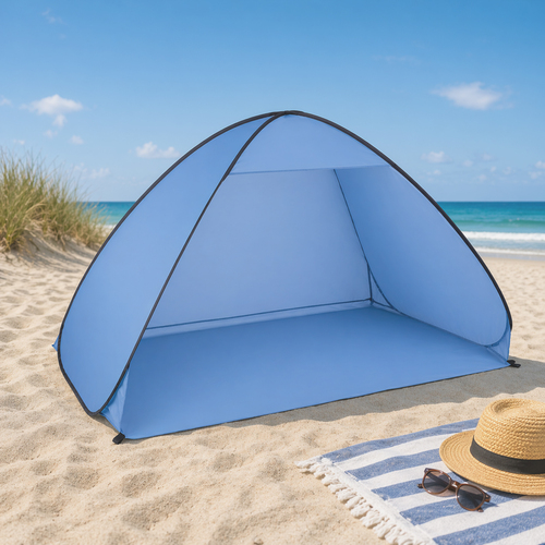 XL Pop-Up Strandmuschel Strandzelt Zelt Tasche Blau H110xB200xT125cm