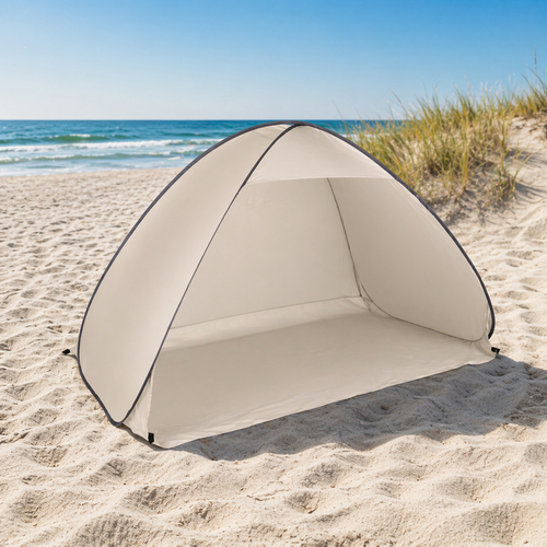 XL Pop-Up Strandmuschel Strandzelt Zelt Tasche Beige H110xB200xT125cm