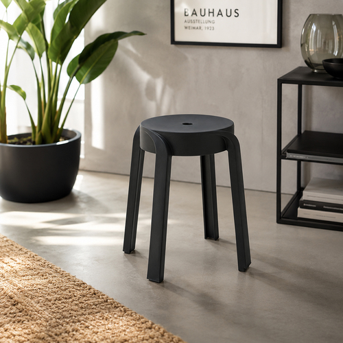 Kunststoff-Hocker Schwarz stapelbar leichter Sitzhocker Innen & Au�en