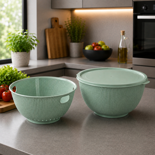 R�hrsch�ssel mit Deckel + Salatseiher Sieb Mint Kunststoff 3,7L