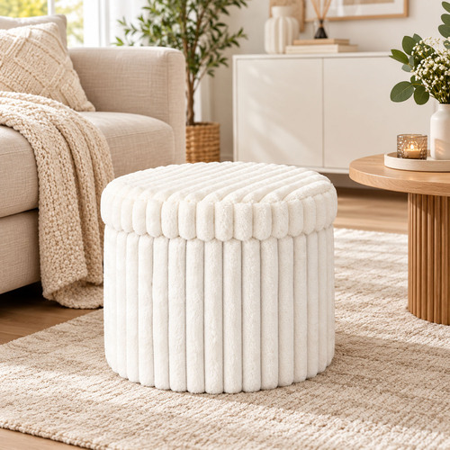 Pl�sch Hocker Aufbewahrungsbox Aufbewahrungshocker Sitzhocker 43cm Creme 