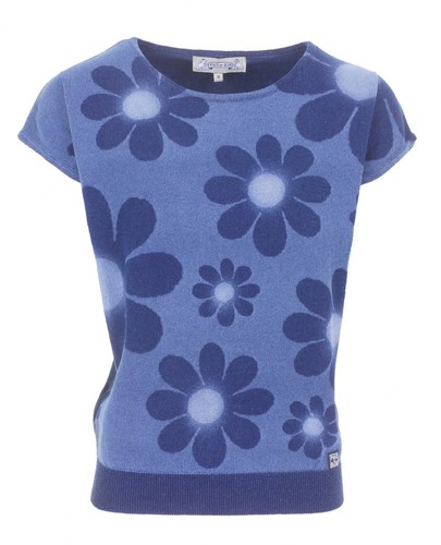 Piece of Blue Damen Strickpulli indigo Blumen Druck - Nachfolger von Blue Willis Sommerpulli aus 100% Baumwolle, Gr.S, Gr.M, Gr.L, Gr.XL, Gr.XXL