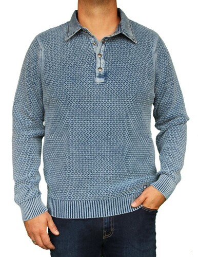 PIECE OF BLUE Herren Polo Pullover indigo oder sky wash 100% Baumwolle, exclusiver Strickpullover - Nachfolger von Blue Willis Gr.M, Gr.L, Gr.XL, Gr. XXL, Gr.XXXL