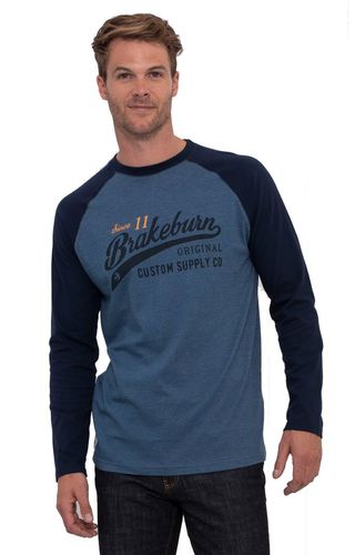 Brakeburn Herren Shirt Langarm blau Labelprint Gr.M, Gr.L, Gr.XL, Gr. XXL, Gr. XXXL