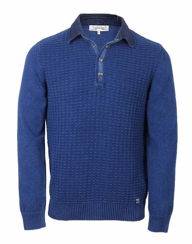 PIECE OF BLUE Herren Polo Pullover Raute indigo oder sky wash 100% Baumwolle, exclusiver Strickpullover - Nachfolger von Blue Willis Gr.M, Gr.L, Gr.XL, Gr. XXL, Gr.XXXL 