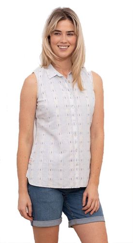 Breakeburn Bluse wei� mit blau ohne Arm Gr.S, M, L, XL, XXL