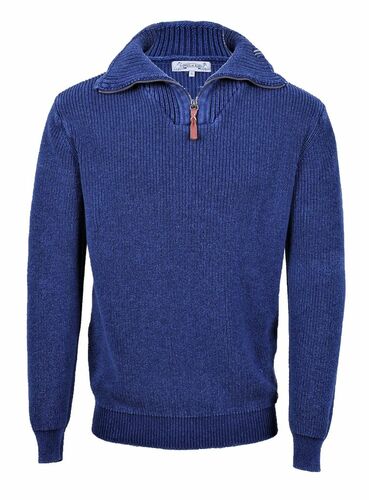 PIECE OF BLUE Herren Pullover Troyer 100% Baumwolle exclusiver Strickpullover 