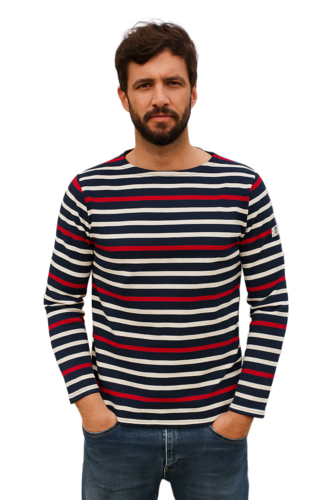 Mousqueton Herren Ringelshirt Klassik Rundhals 100% Baumwolle gestreift 285 g Bretagne Shirt bretonisch Gr.S, Gr.M, Gr.L, Gr.XL, Gr.XXL, Gr.XXXL 