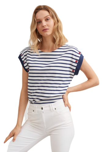 Saint James Da. Perigny T-Shirt Baumwolle maritime Streifen Ringelshirt mit Zierkn�pfen