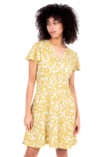 Brakeburn florales Kleid Baumwolle Blumendruck florales Muster senfgelb Sommerkleid Gr. 38, Gr. 40, Gr. 42, Gr. 44, Gr. 46, Gr. 48