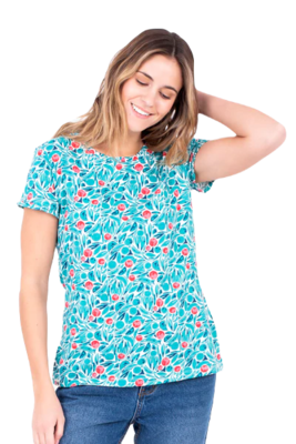 Brakeburn T-Shirt Orchard mit Sommerdruck Kirschen und Bl�tter Allover Druck angeschnittener Arm d�nne Sommerbluse Gr. 36, Gr. 38, Gr. 40, Gr. 42, Gr. 44, Gr. 46, Gr. 48