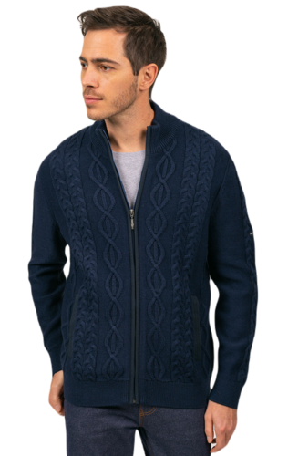 Saint James Strickjacke Zopfmuster 1004 Bari Navy hochwertiger Matrialmix Acryl, Wolle und Alpaka