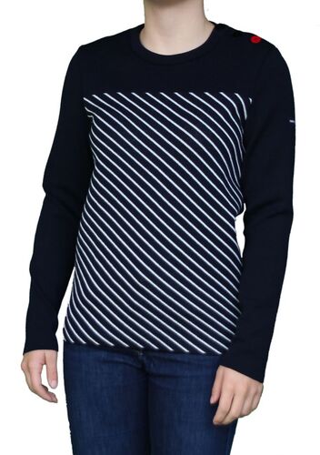 Saint James Da. Pullover Navy Naturwei 100% Wolle Gr. 40 42, 44