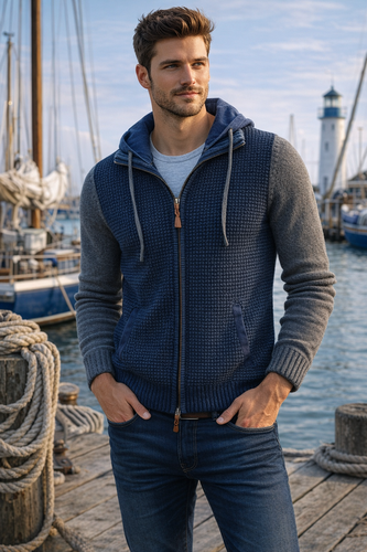Piece of Blue Herren Strickjacke indigo 93% Baumwolle, 7% Wolle