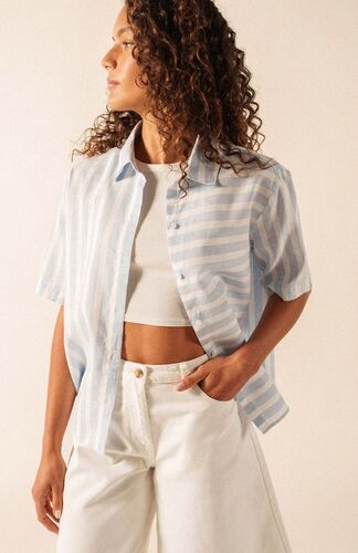 Saint James Damen Bluse wei� blau Baumwolle
