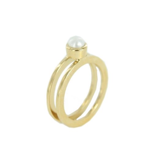 Skagen Damen Ring Double Perle Gold Kupfer JRSG030, Ringgr��e:49 (15.7) SS5