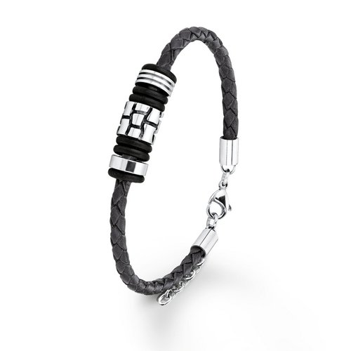 s.Oliver Jewel Herren Armband Leder dunkelbraun Edelstahl SO753/1 - 9074990