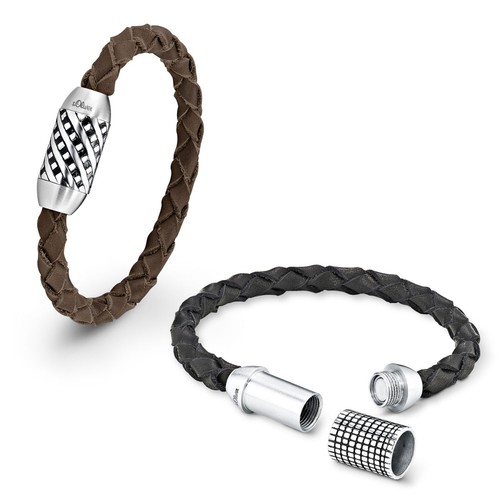 s.Oliver Jewel Herren Armband Leder Edelstahl SO793/1 - 418072
