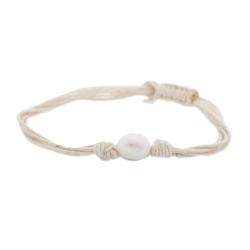 Misaki Damen Armband wei� Textil Perle QCUBWAVE