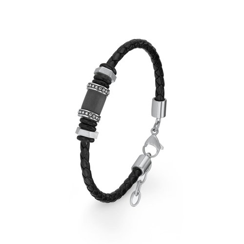s.Oliver Jewel Herren Armband Edelstahl Leder schwarz 2015068