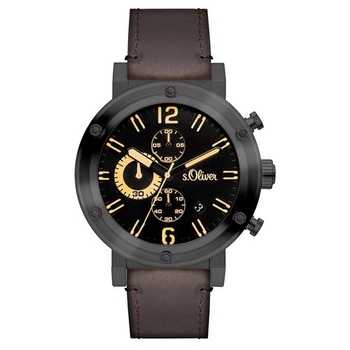 s.Oliver Herren-Armbanduhr Analog Quarz Leder SO-15159-LCR