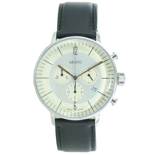 Aristo Herren Uhr Chronograph Edelstahl 4H177 Leder 