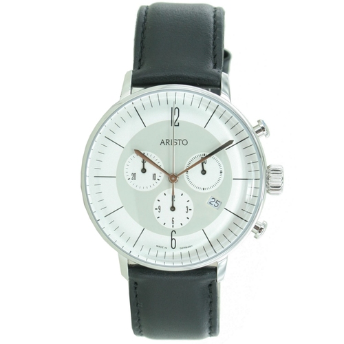 Aristo Herren Uhr Chronograph Edelstahl 4H178 Leder 