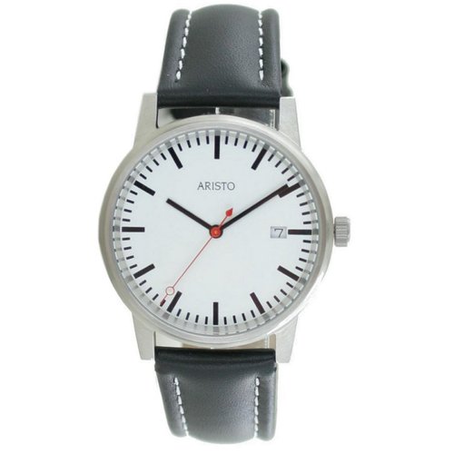 Aristo Bahnhofsuhr Herren Uhr Edelstahl 3H195 Leder 